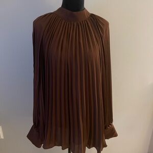 H&M Brown Pleated Mandarin Collar Blouse